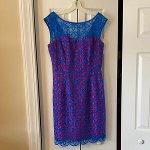 Lilly Pulitzer Selna Elegant Blue and Pink Lace Dress